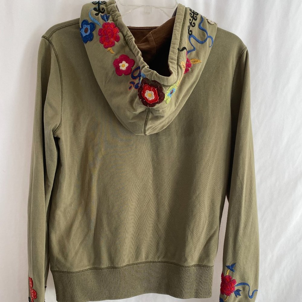 SOLD Lucky Brand Embroidered Khaki Green Zip Front Hoodie Sweatshirt NWOT - Picture 13 of 14